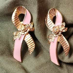Avon Pink and Gold Ribbon Brooches